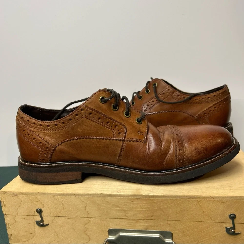 Nunn Bush Shoes Mens 8M Dress Oxford Brown Leather Lace Up Low Top Cap‎ Toe